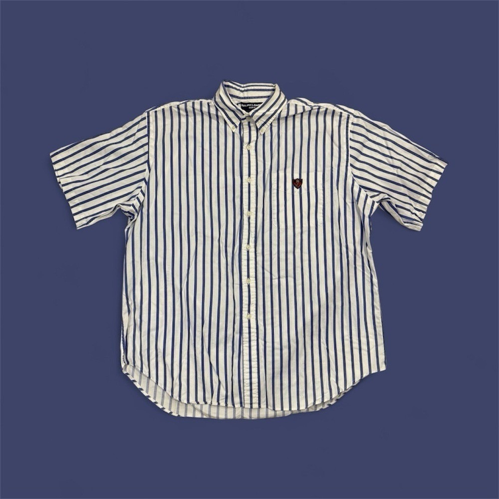 Ralph Lauren Golf Men's XL collared shirt Stripes 100% Cotton Blue / White